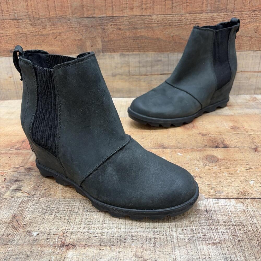 Sorel Boots Womens Size 10 41 Black Nubuck Ankle Wedge Chelsea Winter NL3022-019